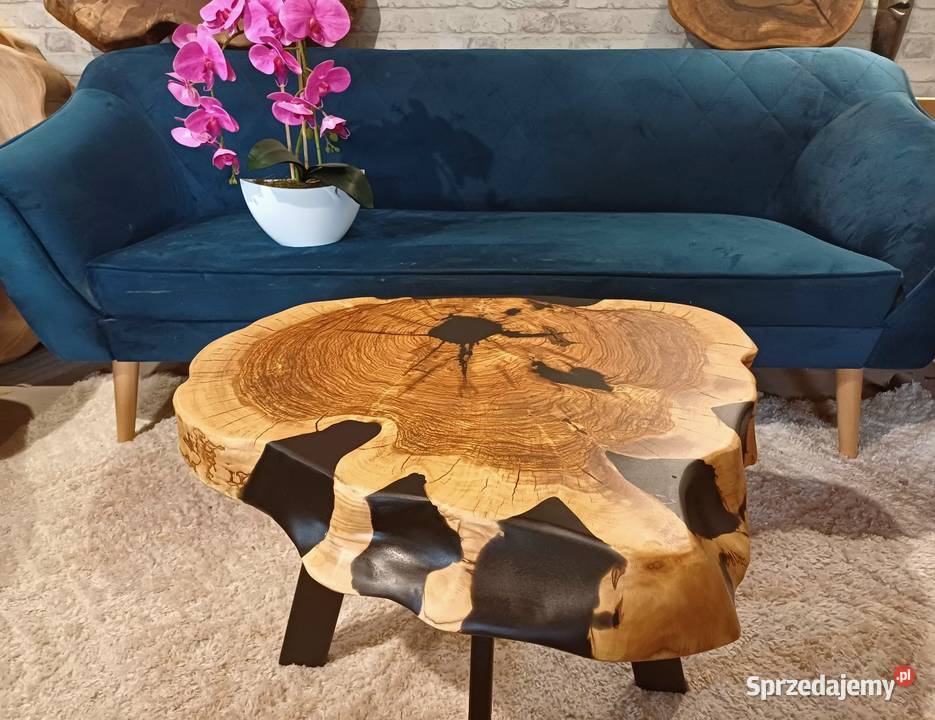 Stolik kawowy 64x56 live edge plaster drewna wielkopolskie Śrem