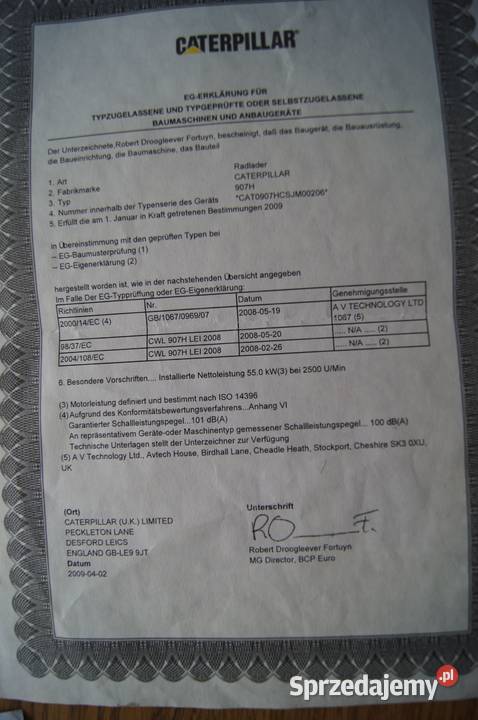 Ładowarka CAT 907 Rok produkcji 2009 Olszyna