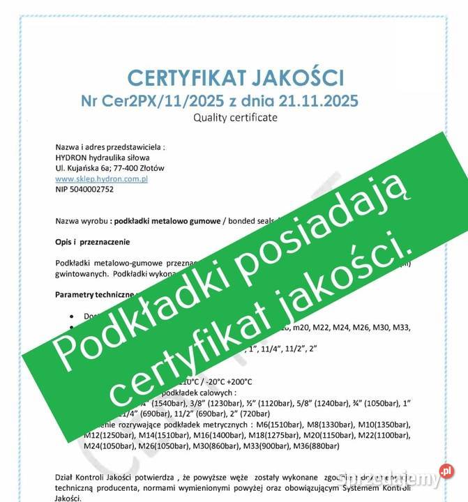 Podkładka metgum nierdzewna VITON316 M14 Złotów sprzedam