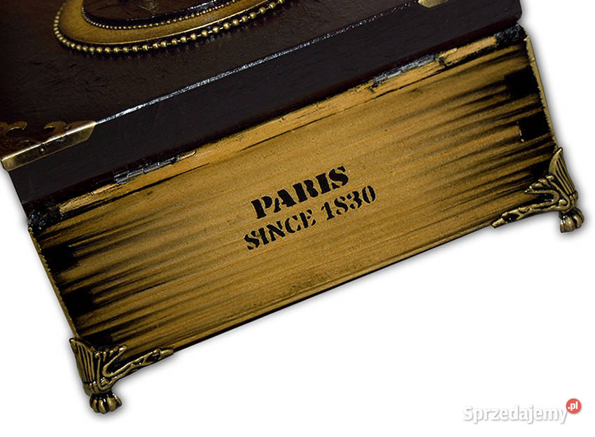 SZKATUŁKA drewniana STYL FRANCUSKI lilijka HERBY brązowy