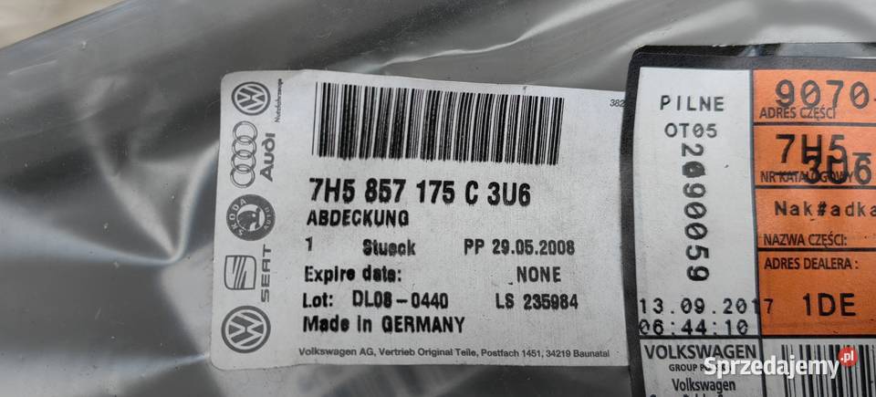 7H5857175C 3U6 szary VW T5 MULTIVAN osłona osobowe Rożnów sprzedam
