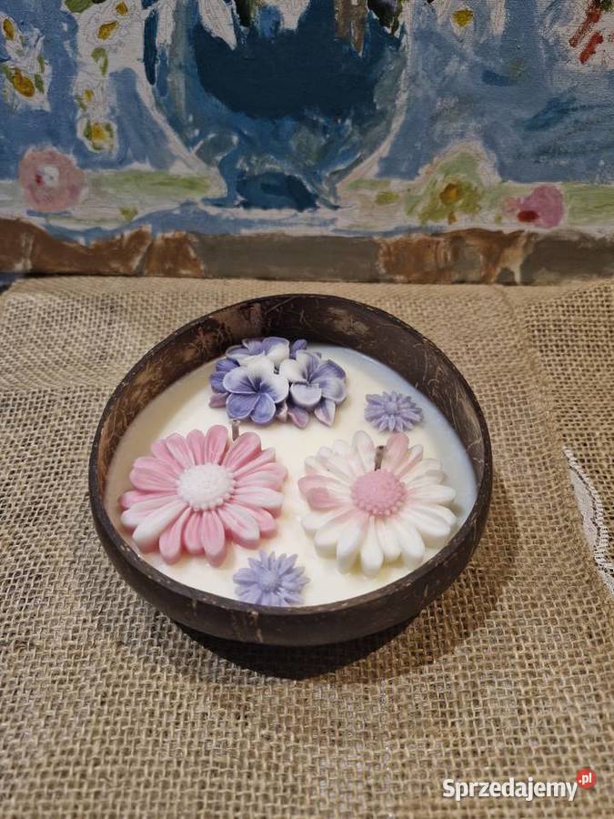 Swieca sojowa w łupinie kokosa Świece