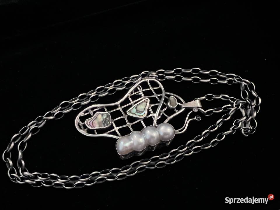 Srebrny wisior broszka motyl perły akwamaryn Wisiorki Warszawa