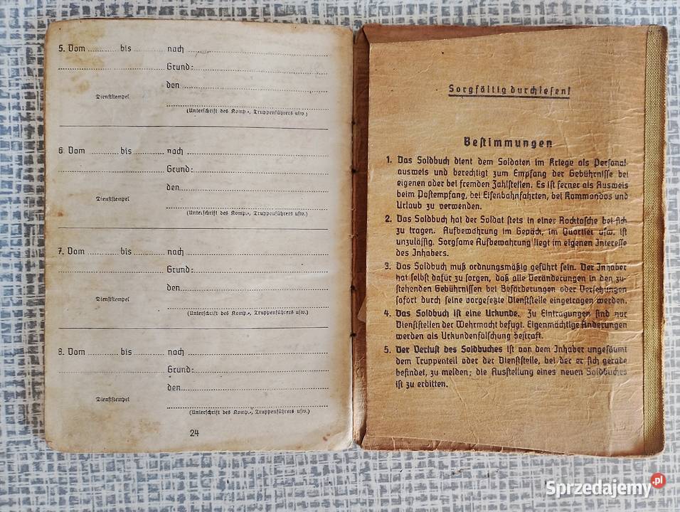 Oryginalny SOLDBUCH ks wojskowa Rzesza Wehrmacht Katowice