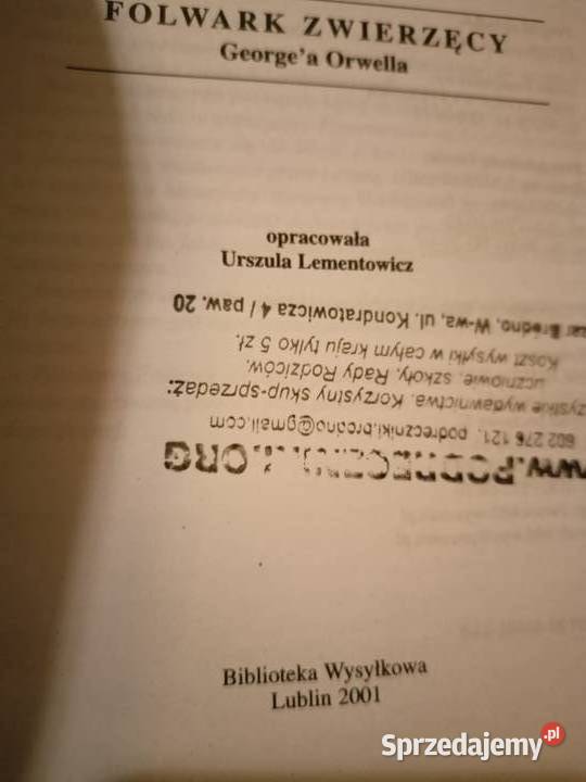 Folwark zwierzęcy biblioteka analiz literatury Warszawa sprzedam