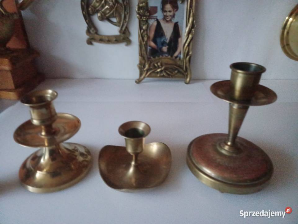 Komplet trzech świeczników Mosiądz Kolekcja Poznań