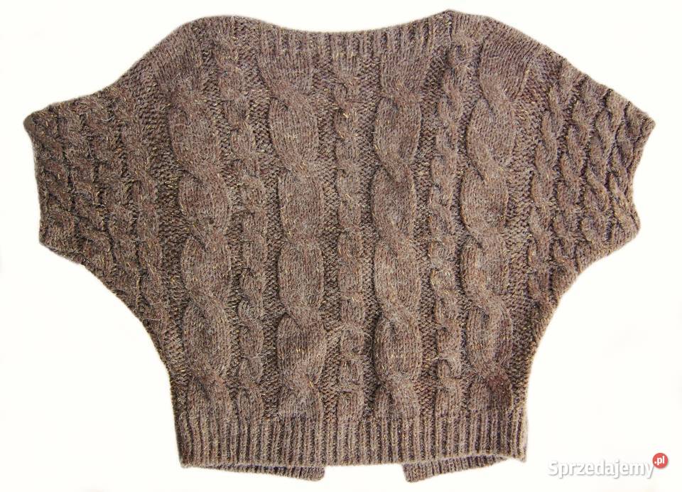 Sweter damski narzutka wełna moher akryl brąz brązowy/beżowy Lublin