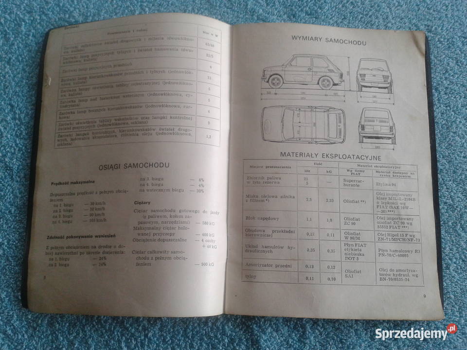 instrukcja obsługi samochodu FIAT 126p 1973 sprzedam
