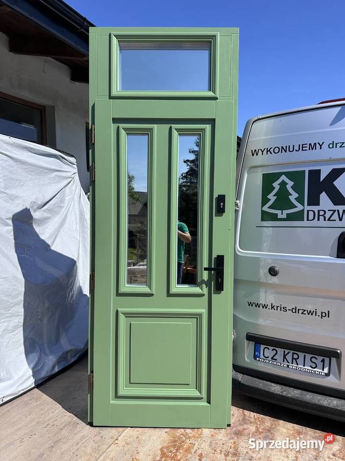 Drzwi zewnętrzne drewniane z doświem ręki czyste Koszalin sprzedam