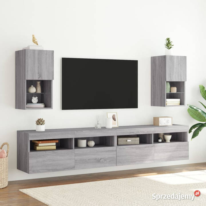 Szafki pod TV z LED 2 szary dąb sonoma 305x30x60
