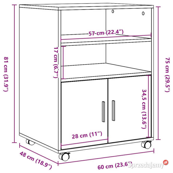 Szafka na kółkach przydymiony dąb 60x48x81 Warszawa