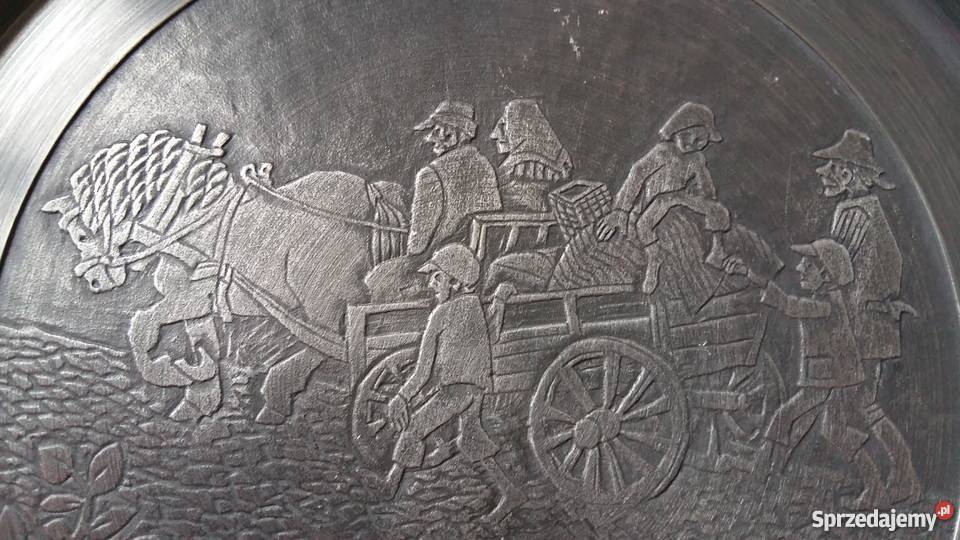 Talerz z cyny ozdobny sygnatura Vimmerby Kętrzyn