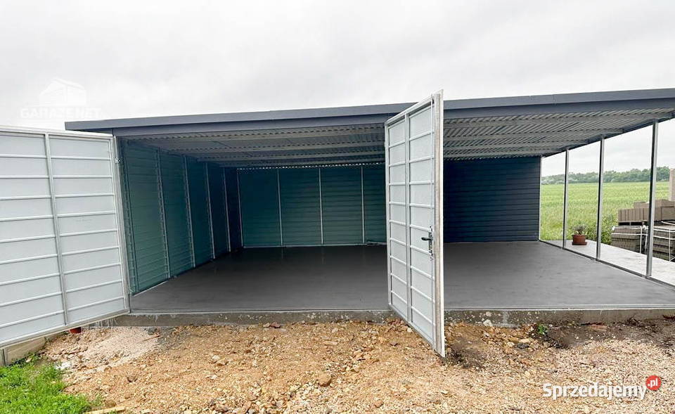 GARAŻ BLASZANY 4m x 6m WIATA 3X6 SPAD TYŁ BRAMA Domki narzędziowe Łapanów