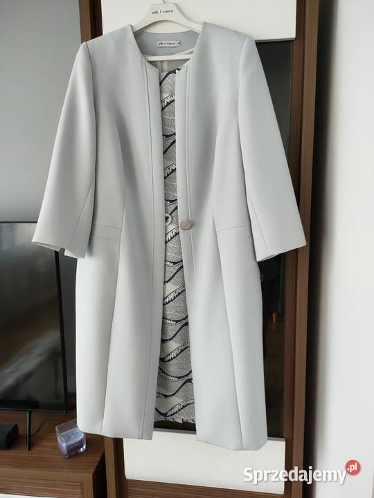 Elegancki dwuczęsciowy komplet suknia płaszczyk