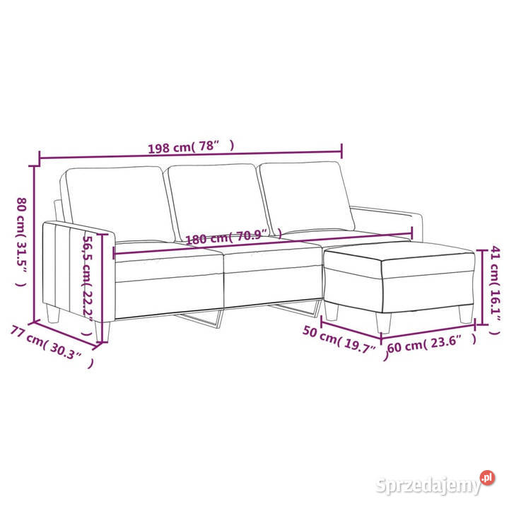 3osobowa sofa z podnóżkiem szary 180 sztuczna sprzedam