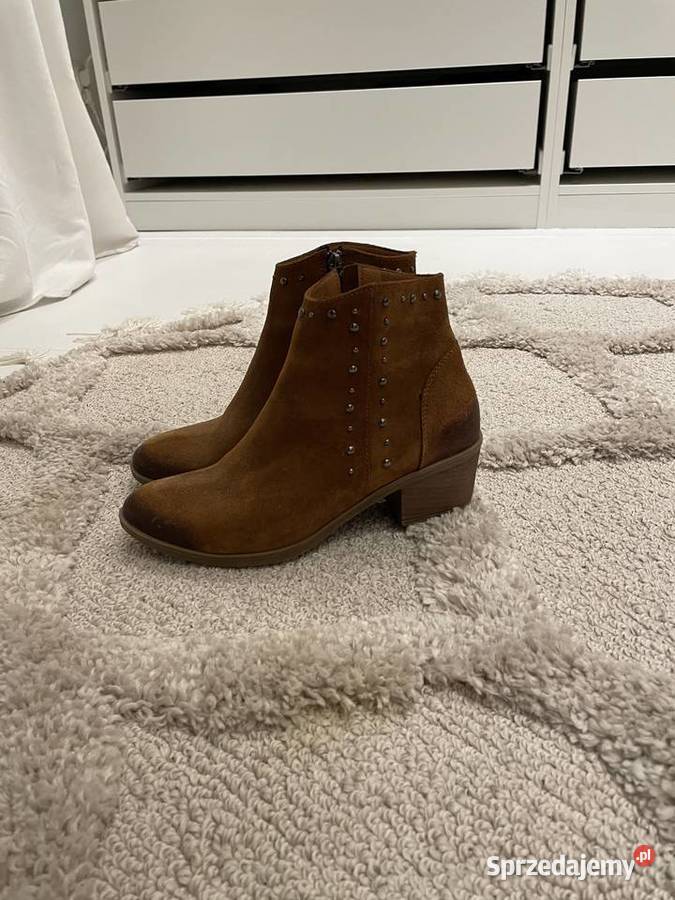 Venezia brązowe camel zamszowe botki na obcasie Ząbki sprzedam