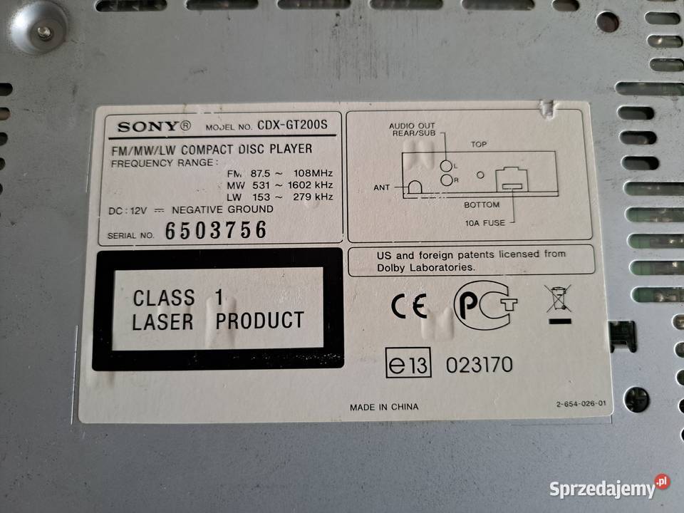Radio samochodowe SONY CDXGT200S Dębica