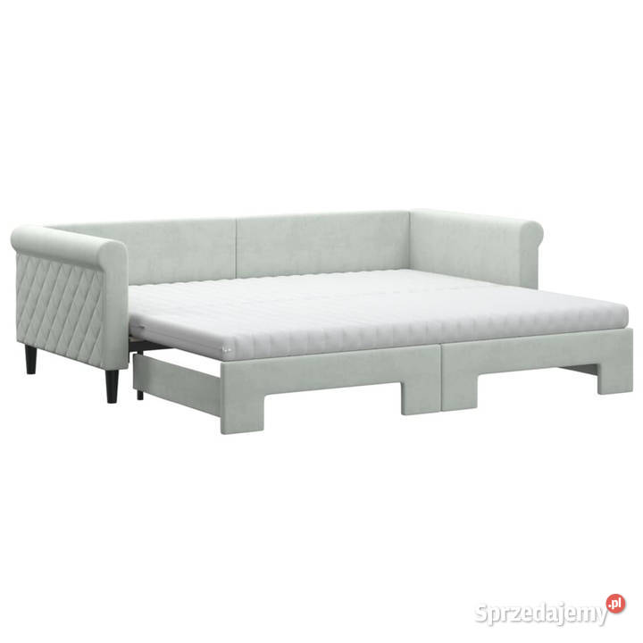 Sofa rozsuwana z materacami jasnoszara aksamit Łóżka Warszawa