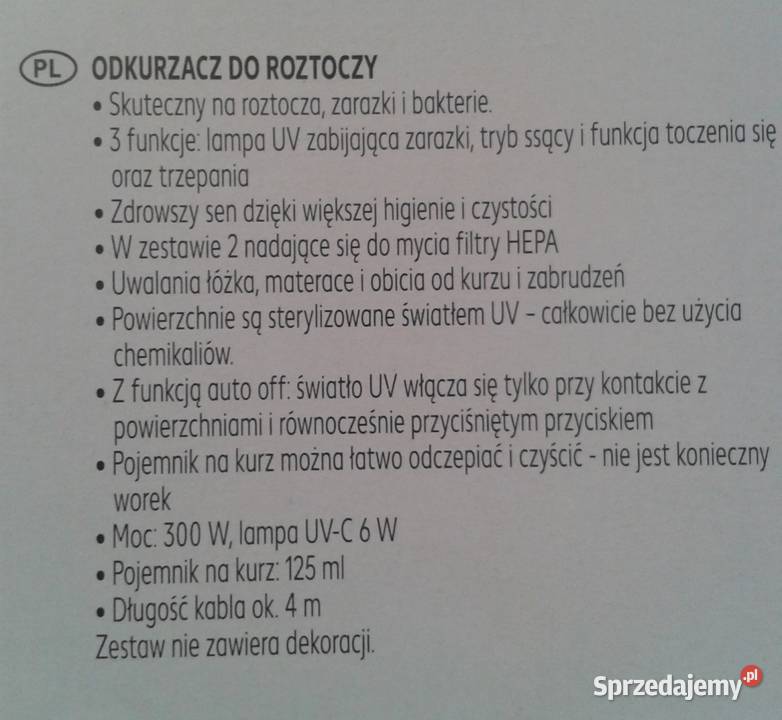 Odkurzacz do roztoczy 3w1 z lampą UV do Wołczyn