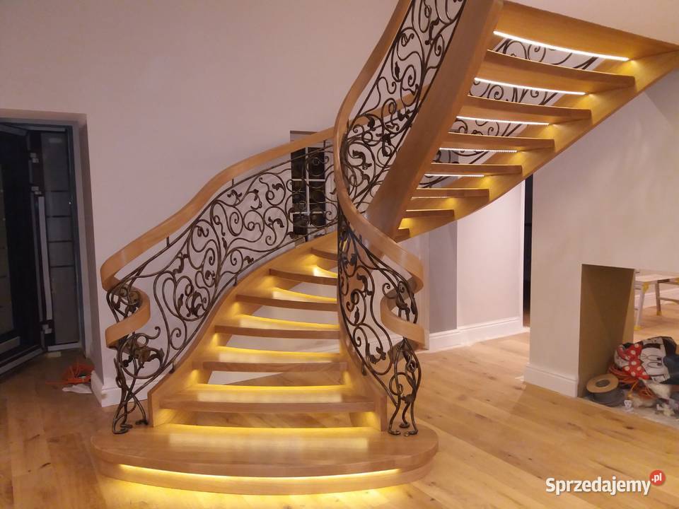 Schody drewniane giete krecone balustrada kuta Tokarnia sprzedam