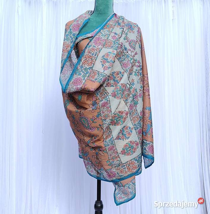 Duża kolorowa chusta pomarańczowa floral kwiaty Szczecin