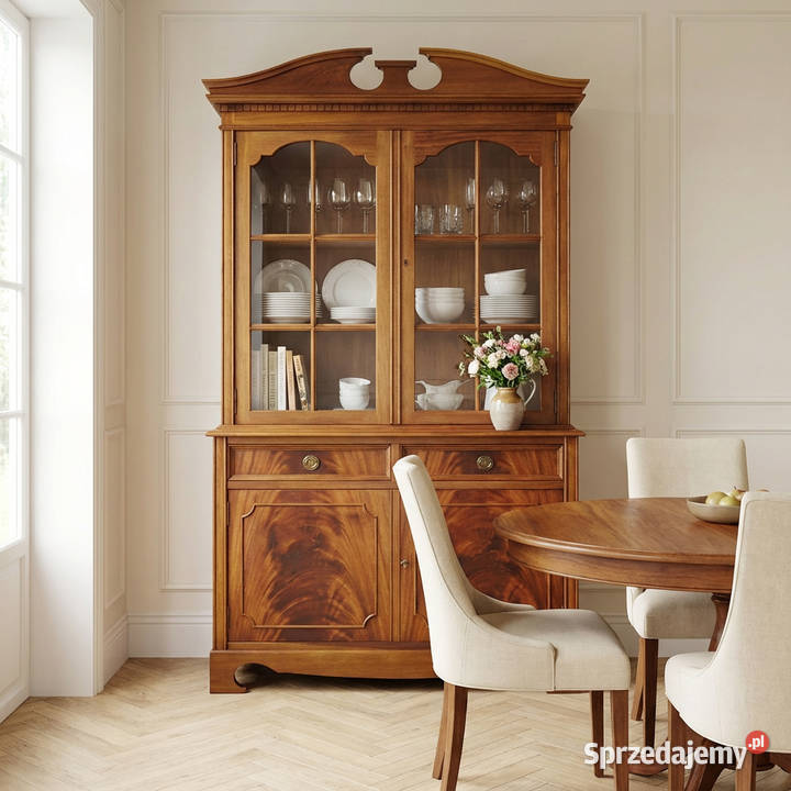 Witryna Angielska MAHONIOWA 180 2 półki szuflady Kalisz