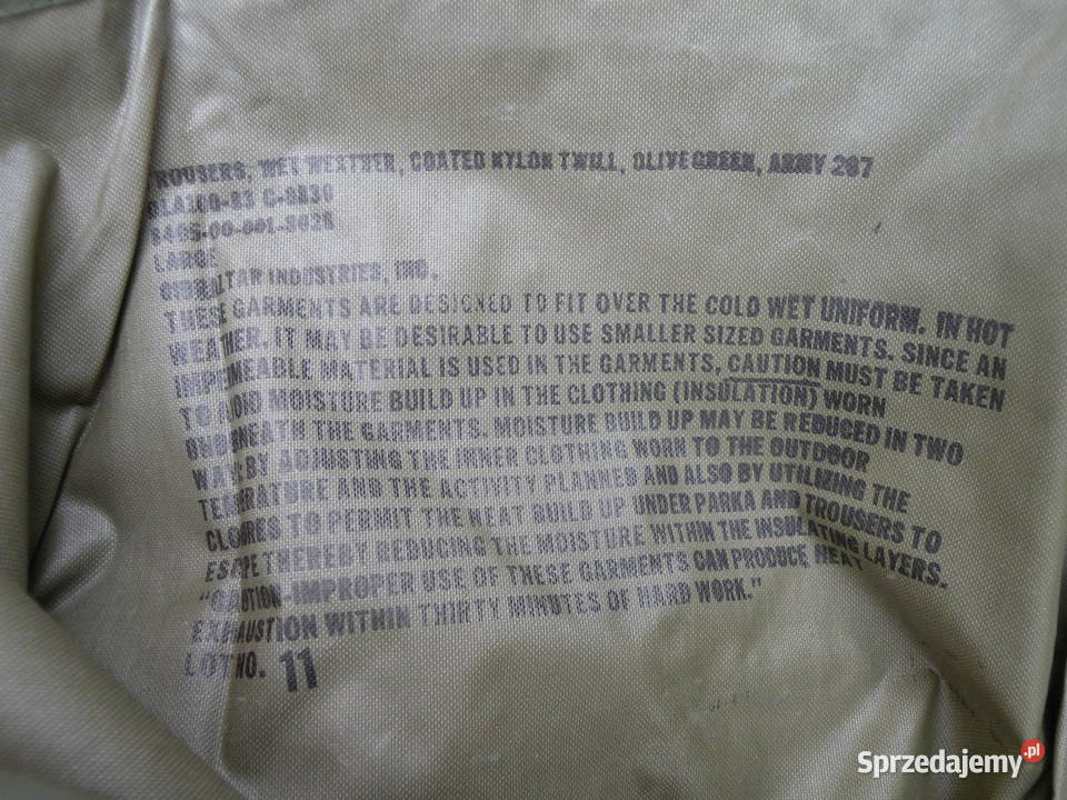 Spodnie wet weather olive large Antyki, Sztuka, Kolekcje dolnośląskie Wrocław sprzedam