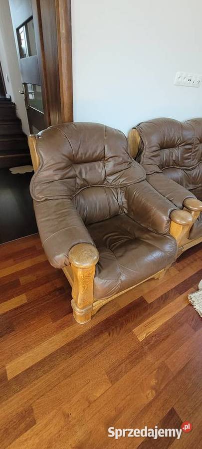 Sofa kanapa x2 fotel wszystko skóra drewno Rębiechowo