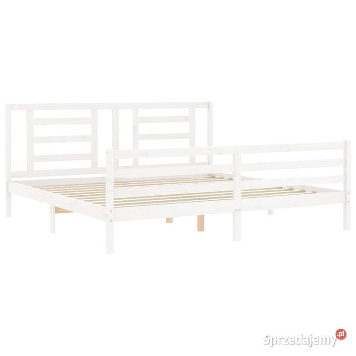 Rama łóżka z wezgłowiem biała lite drewno