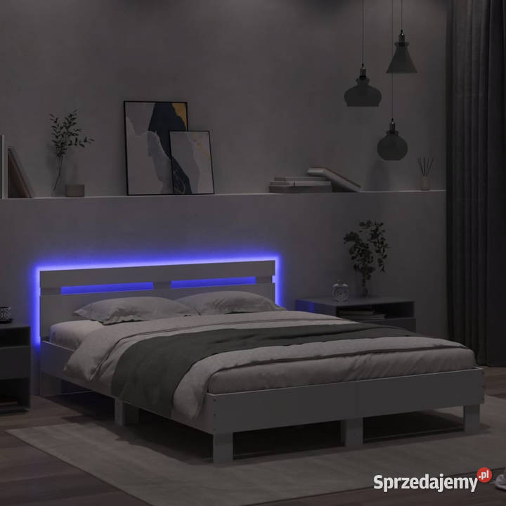 Rama łóżka z wezgłowiem i LED biała 140x200 mazowieckie Warszawa sprzedam