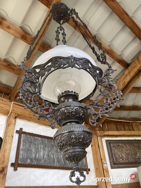 piękna stara duza lampa żyrandol naftowa z Bystrzyca Kłodzka