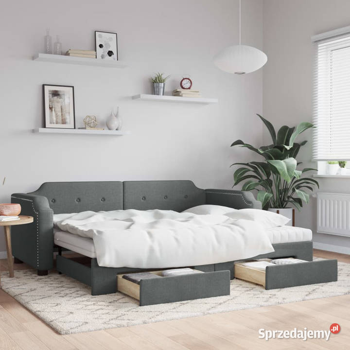 Sofa rozsuwana z szufladami ciemnoszara tkanina Warszawa