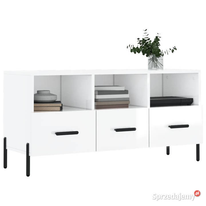 Szafka pod TV biała wysoki połysk 102x36x50