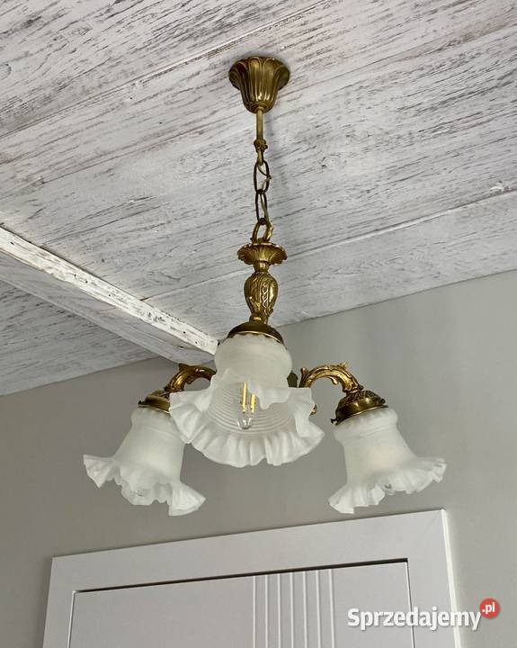 Francuski retro Żyrandol mosiądz z kwiatowymi Lampy wiszące Poznań