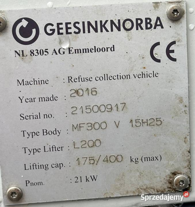 Volvo FE 250 śmieciarka 15 m3 20162 komory Norba Nowiny
