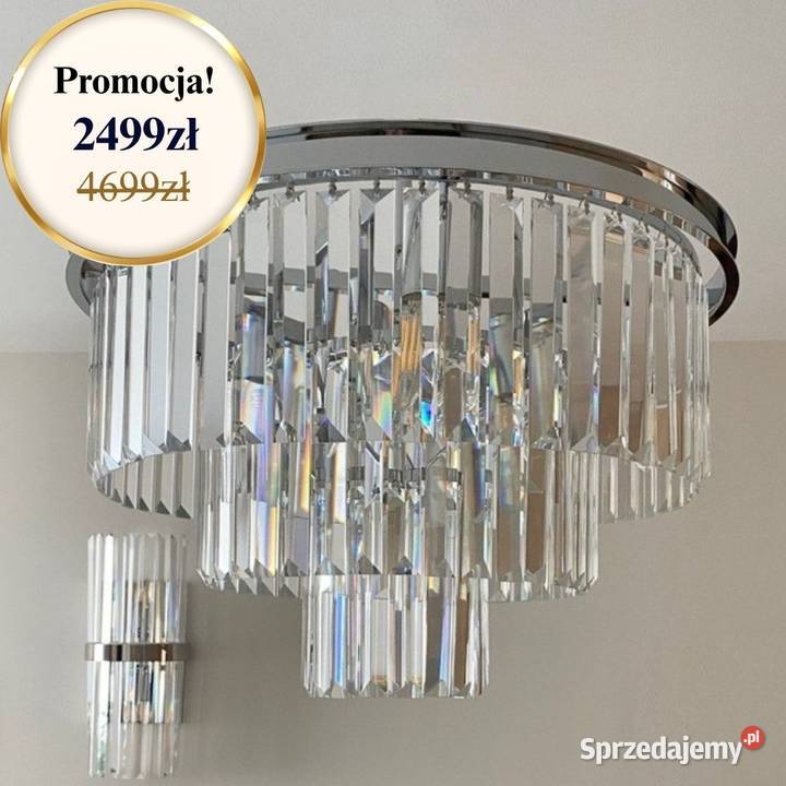 Plafon glamour kryształowy srebrny żyrandol Plafony Warszawa