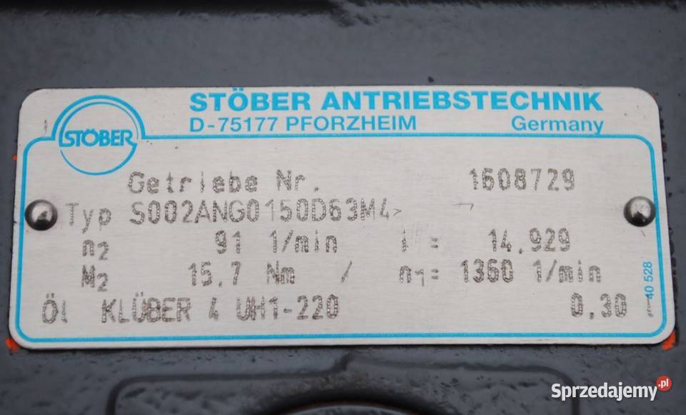 Motoreduktor kątowy STOBER 018kw 91obrmin Kargowa