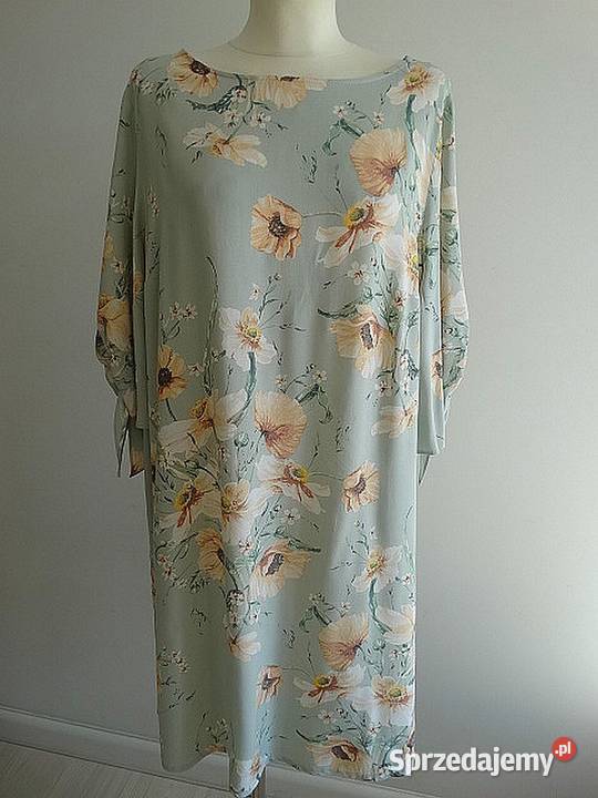 Sukienka HM Trapezowa w Kwiaty Miętowy Kolor 5XL Łomża
