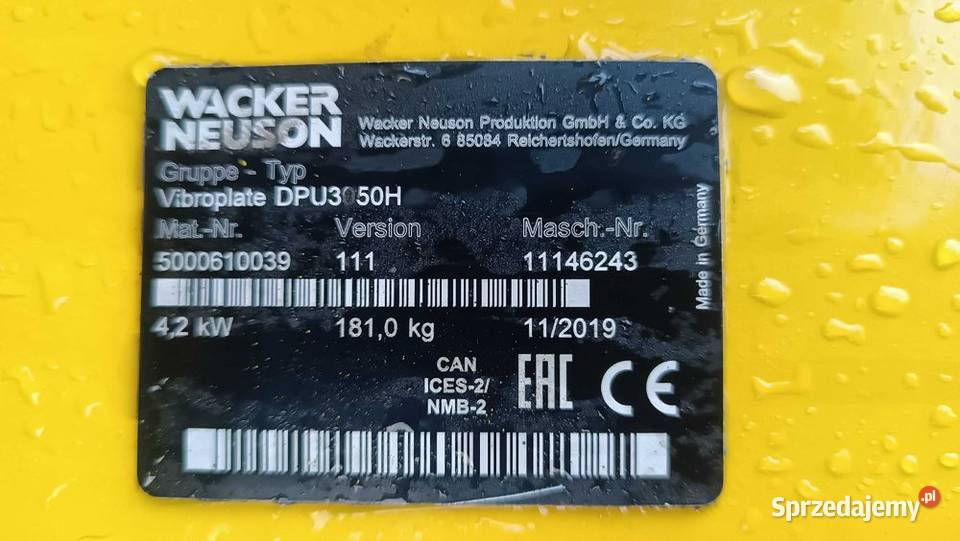 Zagęszczarka WACKER NEUSON DPU 3050 19r BPU 3750 Pozostałe Sułów