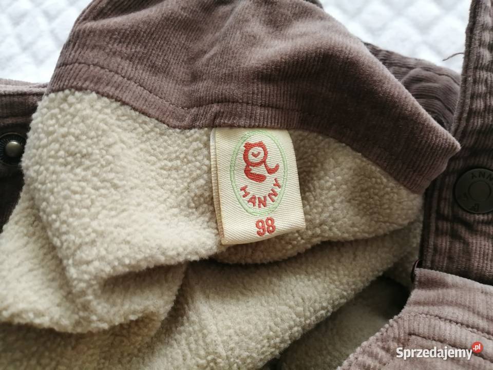 Ogrodniczki sztruksowe ocieplane polarem 98 brązowy/beżowy Odzież Czeladź