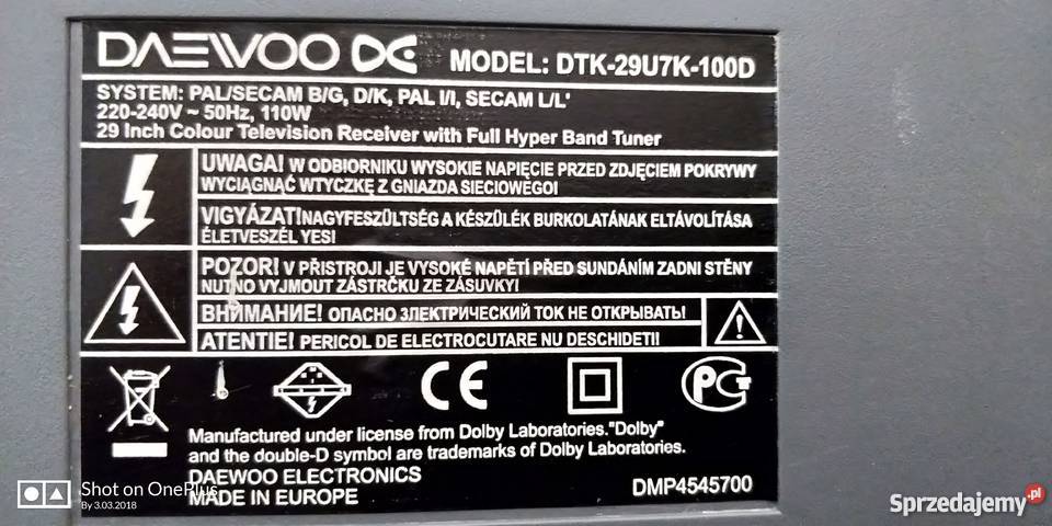 Telewizor DAEWOO 29 płaski kineskop 100HZ Telewizory Nysa