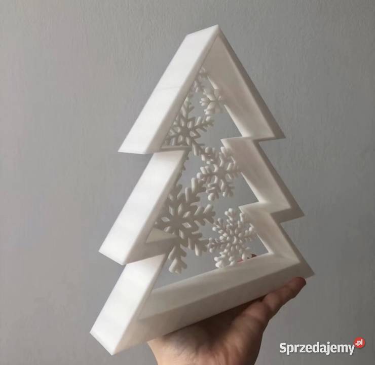 Choinka z tłem w śnieżki lampion biały Kłodawa