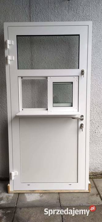 drzwi aluminiowe z oknem i parapetem do sklepu