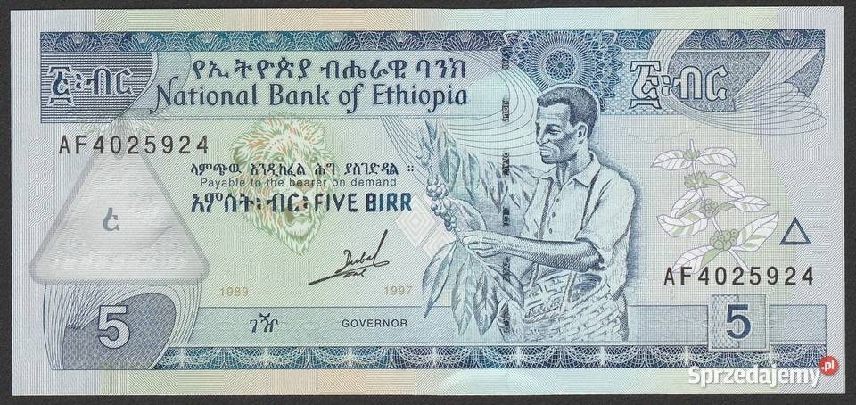 ETIOPIA 5 BIRR 1997 UNC Łódź sprzedam