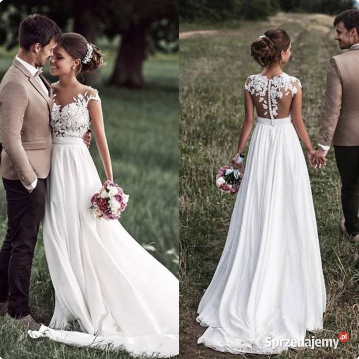 Suknia ślubna boho liniaA ivory koronka 36 38 46