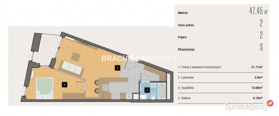 Mieszkanie Kraków 4745m2 2 pokoje