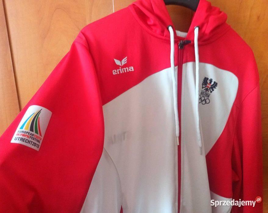 Bluza sportowa z kapturem damska biało czerwona Łask