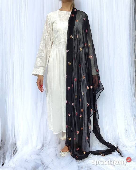 Duża chusta szal dupatta haft floral szyfon Szczecin sprzedam