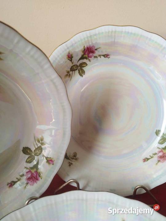 Talerze Głębokie Róża tęczowa Porcelana i szkło Wałbrzych