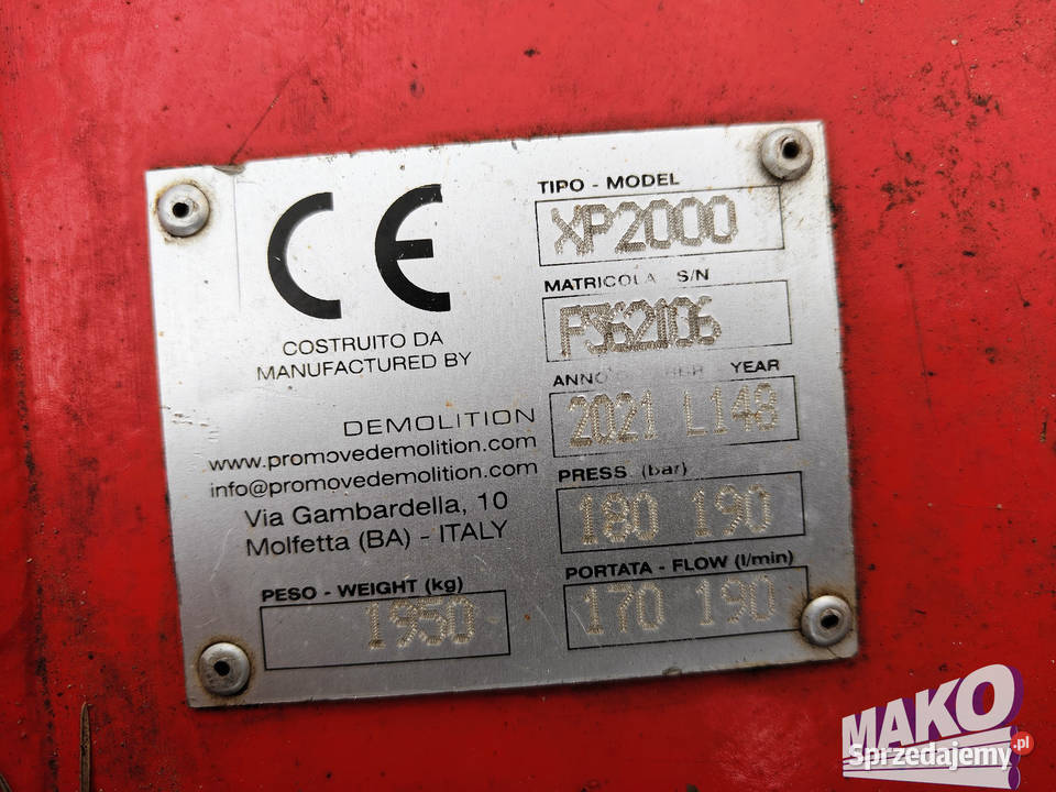 Młot hydrauliczny Promove XP2000 1950 do koparki Ostrowiec Świętokrzyski